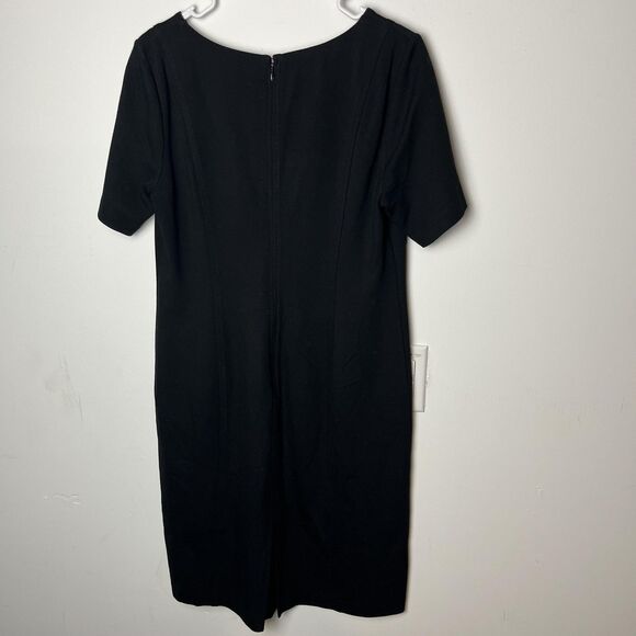 Talbots Petites Dress Womens 10P Black Ponte Sheath V Neck Short Sleeve Back Zip - Picture 5 of 7